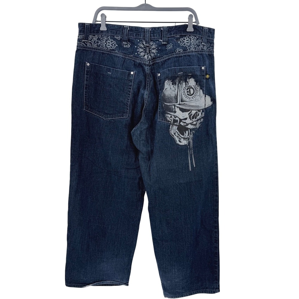 Dyse One Hood Uniforms Baggy Denim Jeans Mens 40x30 Skull Paisley Dark Wash Y2K